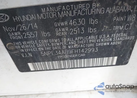 2015 Hyundai Sonata Limited 2.0T z USA, uszkodzony, nr VIN 5NPE34AB9FH142993